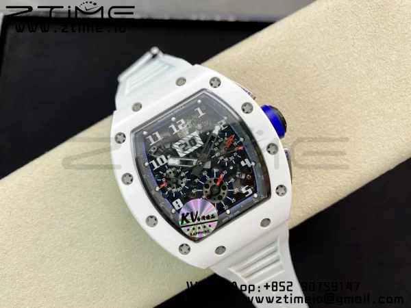RICHARD MILLERM RM011 Ceramic Case Chrono KVF 1:1 Best Edition Ceramic Bezel Skeleton Dial On Rubber Strap A7750 V3 - Super Clone Watch | 1:1 Best Version