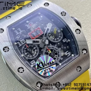 RICHARD MILLERM RM011 SS Chrono KVF 1:1 Best Edition クリスタルダイヤル ブラック×イエローラバーストラップ A7750 V3 - スーパークローンウォッチ｜1:1ベストバージョン