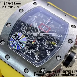 RICHARD MILLERM RM011 SS Chrono KVF 1:1 Best Edition クリスタルダイヤル ブラック×イエローラバーストラップ A7750 V3 - スーパークローンウォッチ｜1:1ベストバージョン