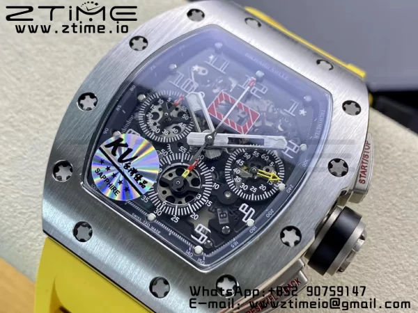 RICHARD MILLERM RM011 SS Chrono KVF 1:1 Best Edition クリスタルダイヤル ブラック×イエローラバーストラップ A7750 V3 - スーパークローンウォッチ｜1:1ベストバージョン