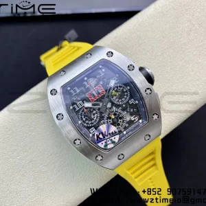 RICHARD MILLERM RM011 SS Chrono KVF 1:1 Best Edition クリスタルダイヤル ブラック×イエローラバーストラップ A7750 V3 - スーパークローンウォッチ｜1:1ベストバージョン