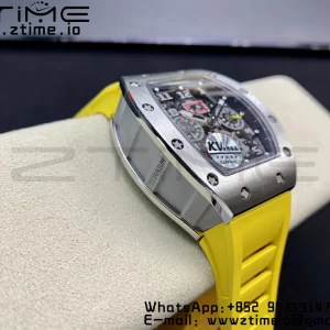 RICHARD MILLERM RM011 SS Chrono KVF 1:1 Best Edition クリスタルダイヤル ブラック×イエローラバーストラップ A7750 V3 - スーパークローンウォッチ｜1:1ベストバージョン