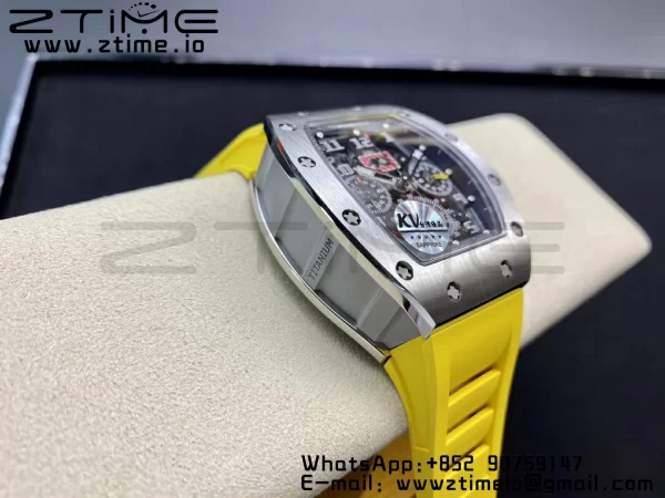 RICHARD MILLERM RM011 SS Chrono KVF 1:1 Best Edition クリスタルダイヤル ブラック×イエローラバーストラップ A7750 V3 - スーパークローンウォッチ｜1:1ベストバージョン