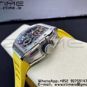 RICHARD MILLERM RM011 SS Chrono KVF 1:1 Best Edition クリスタルダイヤル ブラック×イエローラバーストラップ A7750 V3 - スーパークローンウォッチ｜1:1ベストバージョン