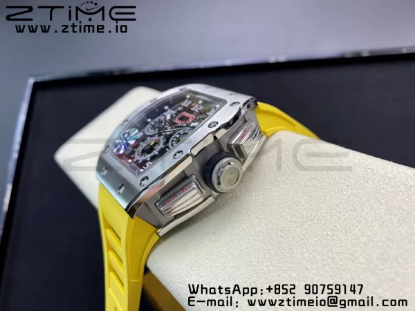 RICHARD MILLERM RM011 SS Chrono KVF 1:1 Best Edition クリスタルダイヤル ブラック×イエローラバーストラップ A7750 V3 - スーパークローンウォッチ｜1:1ベストバージョン