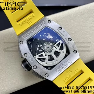 RICHARD MILLERM RM011 SS Chrono KVF 1:1 Best Edition クリスタルダイヤル ブラック×イエローラバーストラップ A7750 V3 - スーパークローンウォッチ｜1:1ベストバージョン