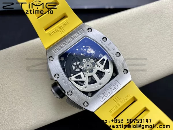 RICHARD MILLERM RM011 SS Chrono KVF 1:1 Best Edition クリスタルダイヤル ブラック×イエローラバーストラップ A7750 V3 - スーパークローンウォッチ｜1:1ベストバージョン