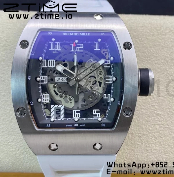 RICHARD MILLERM RM010 SS RMF Best Edition Μαύρο καντράν με λευκό λουράκι από καουτσούκ - Super Clone Watch | 1:1 Best Version