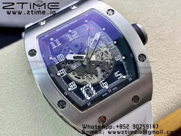 RICHARD MILLERM RM010 SS RMF Best Edition Μαύρο καντράν με λευκό λουράκι από καουτσούκ - Super Clone Watch | 1:1 Best Version