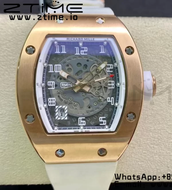 RICHARD MILLERM RM010 RG RMF ベストエディション ブラックダイアル ホワイトラバーストラップ - スーパークローンウォッチ｜1:1ベストバージョン