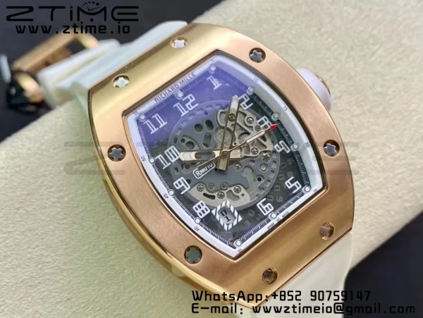 RICHARD MILLERM RM010 RG RMF ベストエディション ブラックダイアル ホワイトラバーストラップ - スーパークローンウォッチ｜1:1ベストバージョン