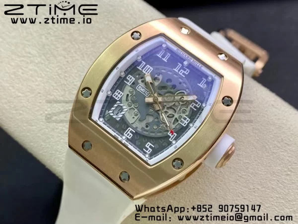 RICHARD MILLERM RM010 RG RMF ベストエディション ブラックダイアル ホワイトラバーストラップ - スーパークローンウォッチ｜1:1ベストバージョン