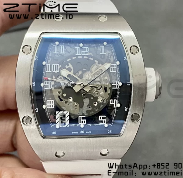 RICHARD MILLERM RM010 SS RMF Best Edition Quadrante nero su cinturino in gomma bianca - Orologio super clone - Versione migliore 1:1