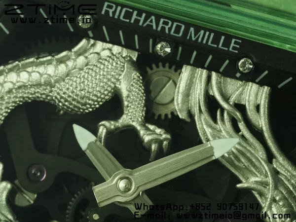 RICHARD MILLERM RM57 グリーン・トランスペアレント・トゥールビヨン RMF ベスト・エディション シルバー・ドラゴン・イーグル・ダイアル ホワイト・ラバー・ストラップ - スーパークローン・ウォッチ｜1:1 ベスト・バージョン