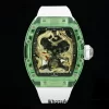 RICHARD MILLERM RM57 Green Transparent Tourbillon RMF Best Edition Gold Dragon Eagle Dial on White Rubber Strap - スーパークローンウォッチ｜1:1ベストバージョン