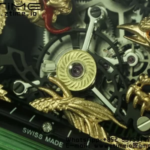 RICHARD MILLERM RM57 Green Transparent Tourbillon RMF Best Edition Gold Dragon Eagle Dial on White Rubber Strap - スーパークローンウォッチ｜1:1ベストバージョン