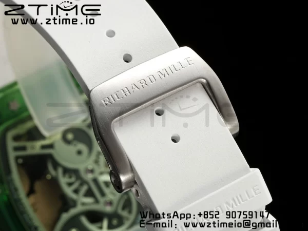 RICHARD MILLERM RM57 Green Transparent Tourbillon RMF Best Edition Gold Dragon Eagle Dial on White Rubber Strap - スーパークローンウォッチ｜1:1ベストバージョン