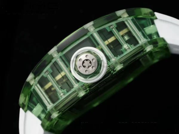 RICHARD MILLERM RM57 Green Transparent Tourbillon RMF Best Edition Gold Dragon Eagle Dial on White Rubber Strap - スーパークローンウォッチ｜1:1ベストバージョン