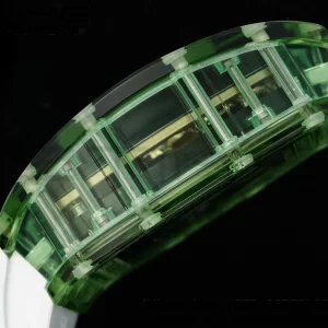 RICHARD MILLERM RM57 Green Transparent Tourbillon RMF Best Edition Gold Dragon Eagle Dial on White Rubber Strap - スーパークローンウォッチ｜1:1ベストバージョン