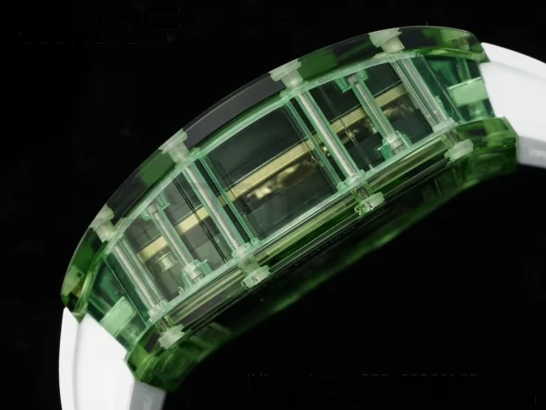 RICHARD MILLERM RM57 Green Transparent Tourbillon RMF Best Edition Gold Dragon Eagle Dial on White Rubber Strap - スーパークローンウォッチ｜1:1ベストバージョン