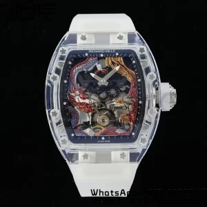 RICHARD MILLERM RM57 Transparent Tourbillon RMF Best Edition Red Dragon Eagle Dial on Transparent Rubber Strap - Super Clone Watch | 1:1 Best Version
