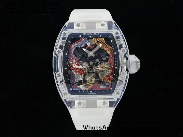 RICHARD MILLERM RM57 Transparent Tourbillon RMF Best Edition Red Dragon Eagle Dial on Transparent Rubber Strap - Super Clone Watch | 1:1 Best Version