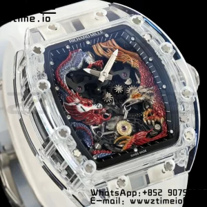 RICHARD MILLERM RM57 Transparent Tourbillon RMF Best Edition Red Dragon Eagle Dial on Transparent Rubber Strap - Super Clone Watch | 1:1 Best Version