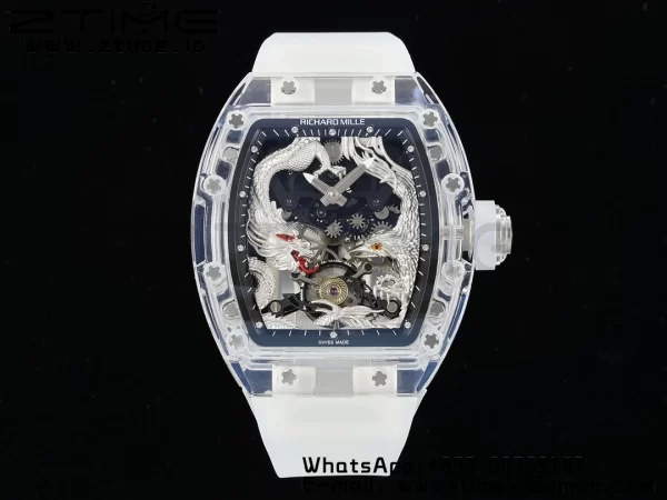 RICHARD MILLERM RM57 Transparent Tourbillon RMF Best Edition Silver Dragon Eagle Dial on Transparent Rubber Strap - Super Clone Watch | 1:1 Best Version