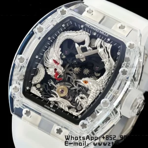 RICHARD MILLERM RM57 Transparent Tourbillon RMF Best Edition Silver Dragon Eagle Dial on Transparent Rubber Strap - Super Clone Watch | 1:1 Best Version