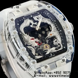 RICHARD MILLERM RM57 Transparent Tourbillon RMF Best Edition Silver Dragon Eagle Dial on Transparent Rubber Strap - Super Clone Watch | 1:1 Best Version