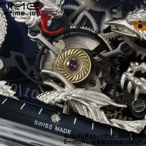 RICHARD MILLERM RM57 Transparent Tourbillon RMF Best Edition Silver Dragon Eagle Dial on Transparent Rubber Strap - Super Clone Watch | 1:1 Best Version