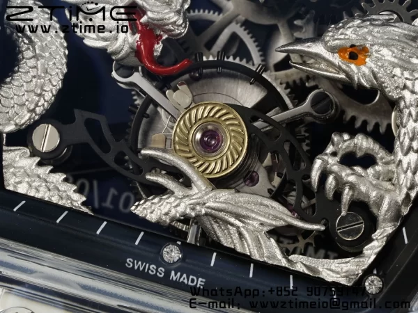 RICHARD MILLERM RM57 Transparent Tourbillon RMF Best Edition Silver Dragon Eagle Dial on Transparent Rubber Strap - Super Clone Watch | 1:1 Best Version