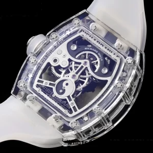 RICHARD MILLERM RM57 Transparent Tourbillon RMF Best Edition Silver Dragon Eagle Dial on Transparent Rubber Strap - Super Clone Watch | 1:1 Best Version