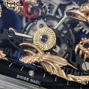 RICHARD MILLERM RM57 Transparent Tourbillon RMF Best Edition Gold Dragon Eagle Dial on Transparent Rubber Strap - Super Clone Watch | 1:1 Best Version