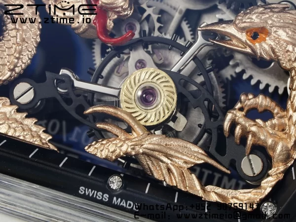 RICHARD MILLERM RM57 Transparent Tourbillon RMF Best Edition Gold Dragon Eagle Dial on Transparent Rubber Strap - Super Clone Watch | 1:1 Best Version
