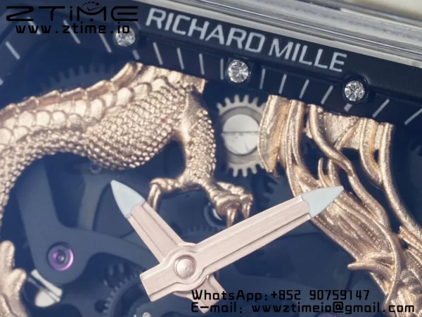 RICHARD MILLERM RM57 Transparent Tourbillon RMF Best Edition Gold Dragon Eagle Dial on Transparent Rubber Strap - Super Clone Watch | 1:1 Best Version