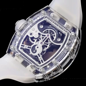 RICHARD MILLERM RM57 Transparent Tourbillon RMF Best Edition Gold Dragon Eagle Dial on Transparent Rubber Strap - Super Clone Watch | 1:1 Best Version
