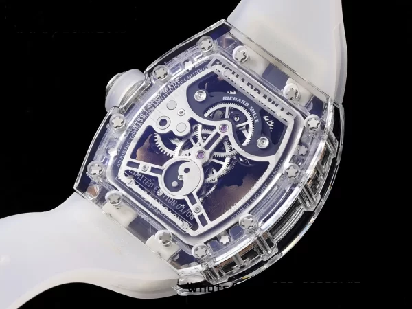 RICHARD MILLERM RM57 Transparent Tourbillon RMF Best Edition Gold Dragon Eagle Dial on Transparent Rubber Strap - Super Clone Watch | 1:1 Best Version