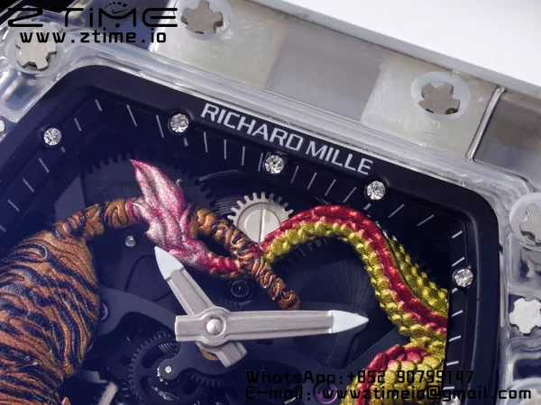 RICHARD MILLERM RM51 Transparent Tourbillon RMF Best Edition タイガー/ドラゴン文字盤 ホワイトラバーストラップ - スーパークローンウォッチ｜1:1ベストバージョン