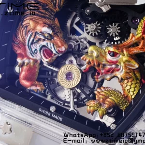 RICHARD MILLERM RM51 Transparent Tourbillon RMF Best Edition タイガー/ドラゴン文字盤 ホワイトラバーストラップ - スーパークローンウォッチ｜1:1ベストバージョン