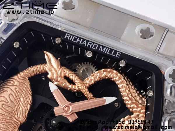 RICHARD MILLERM RM51 Transparent Tourbillon RMF ベストエディション RG タイガー/ドラゴンダイアル ホワイトラバーストラップ - スーパークローンウォッチ｜1:1 ベストバージョン