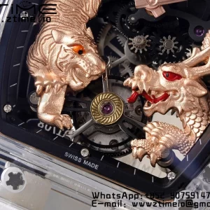 RICHARD MILLERM RM51 Transparent Tourbillon RMF ベストエディション RG タイガー/ドラゴンダイアル ホワイトラバーストラップ - スーパークローンウォッチ｜1:1 ベストバージョン