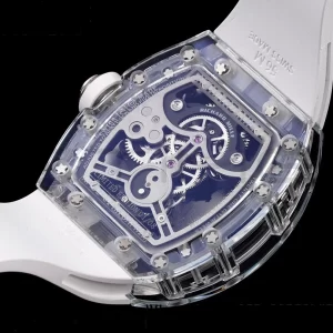 RICHARD MILLERM RM51 Transparent Tourbillon RMF ベストエディション RG タイガー/ドラゴンダイアル ホワイトラバーストラップ - スーパークローンウォッチ｜1:1 ベストバージョン