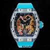 RICHARD MILLERM RM51 Transparent Tourbillon RMF Best Edition Tiger/Dragon Dial on Blue Rubber Strap - Super Clone Watch | 1:1 Nejlepší verze
