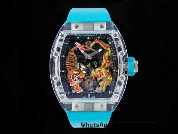 RICHARD MILLERM RM51 Transparent Tourbillon RMF Best Edition Tiger/Dragon Dial με μπλε λουράκι από καουτσούκ - Super Clone Watch | 1:1 Best Version
