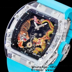 RICHARD MILLERM RM51 Transparent Tourbillon RMF Best Edition Tiger/Dragon Dial με μπλε λουράκι από καουτσούκ - Super Clone Watch | 1:1 Best Version