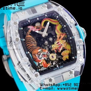 RICHARD MILLERM RM51 Transparent Tourbillon RMF Best Edition Tiger/Dragon Dial με μπλε λουράκι από καουτσούκ - Super Clone Watch | 1:1 Best Version