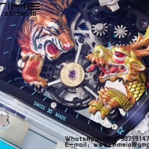 RICHARD MILLERM RM51 Transparent Tourbillon RMF Best Edition Tiger/Dragon Dial με μπλε λουράκι από καουτσούκ - Super Clone Watch | 1:1 Best Version