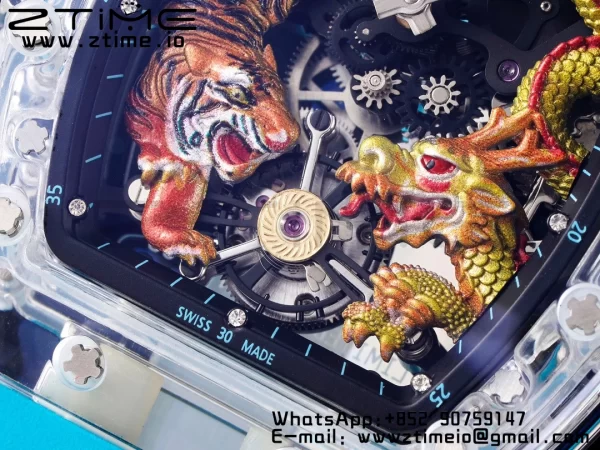 RICHARD MILLERM RM51 Transparent Tourbillon RMF Best Edition Tiger/Dragon Dial με μπλε λουράκι από καουτσούκ - Super Clone Watch | 1:1 Best Version
