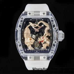 RICHARD MILLERM RM51 Transparent Tourbillon RMF Best Edition RG Tiger/Dragon Dial on Transparent Rubber Strap - Super Clone Watch | 1:1 Best Version
